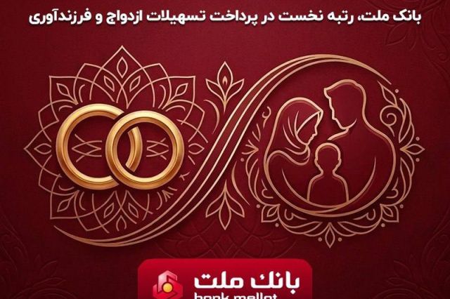 بانک ملت بیشترین تسهیلات ازدواج و فرزندآوری را در بین بانک های کشور پرداخت کرد/ اعطای ۳۵.۴ همت تسهیلات طی ۶ ماه به ۱۵۶ هزار متقاضی